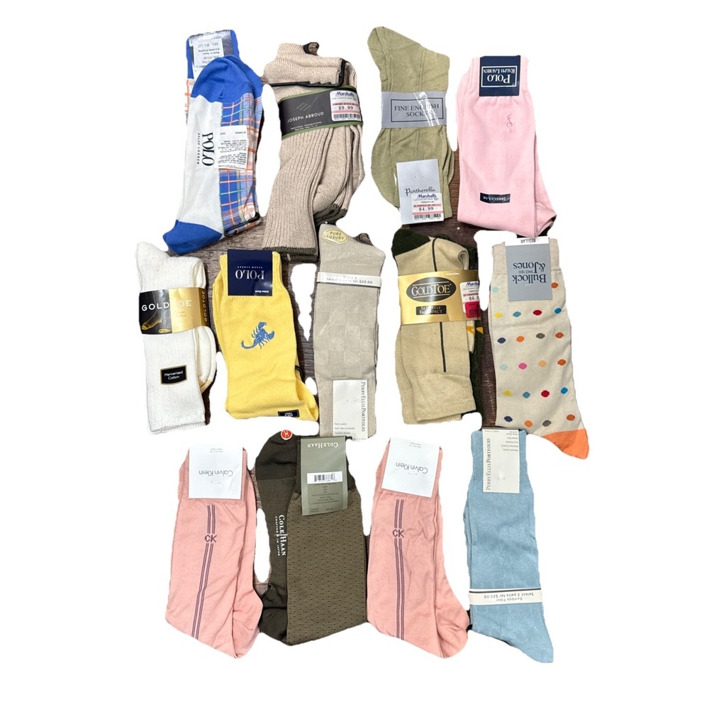 13 Men's Imperfect Designer Dress Socks Polo, Perry Ellis, Calvin Klein, Etc NWT